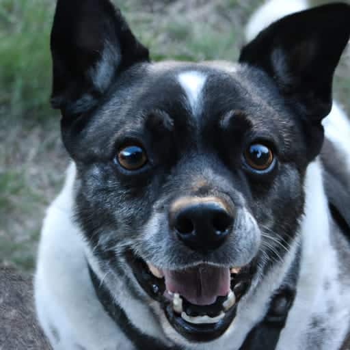 Husky Pug Mix with husky markings and a longer nose than a pug