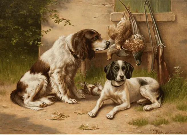 English Springer Spaniel After the Pheasant Hunt, 1912 by Carl Reichert 1836-1918