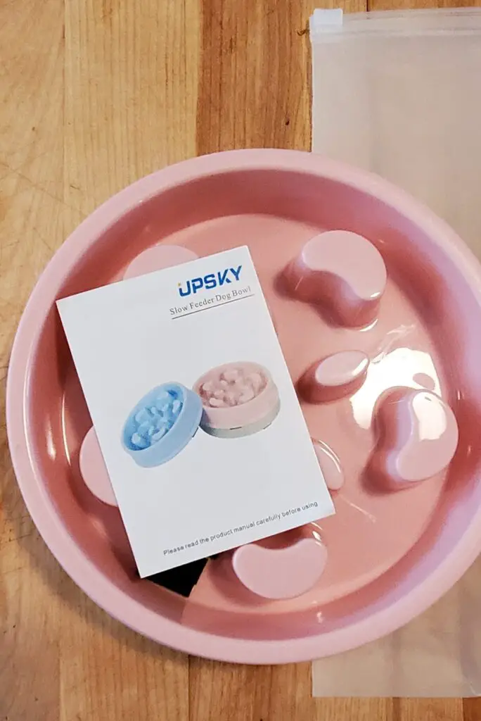 Best Slow Feed Dog Bowl Upsky brand dog bowl with included brochure